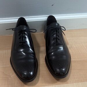Men's Black Leather Oxford Dress Shoes with Brogue Toe